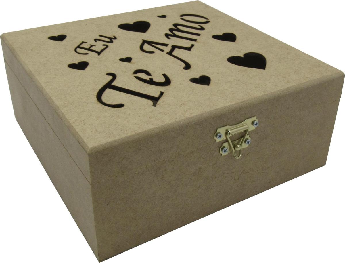 CAIXA DOBRADICA EU TE AMO 20X20X8CM MDF Crú