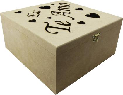 Caixa Dobradiça Eu Te Amo 30x30x14cm Mdf Crú