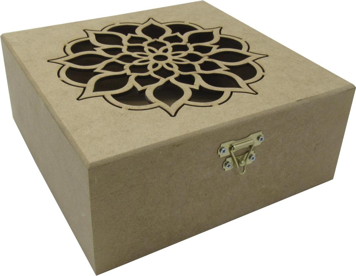 Caixa Dobradiça Mandala 20x20x8cm Mdf Crú
