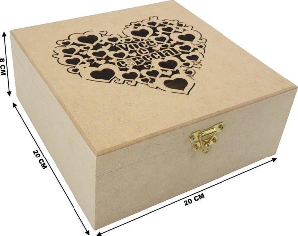 CAIXA DOBRADICA VOCE E ESPECIAL 20X20X8CM MDF Crú
