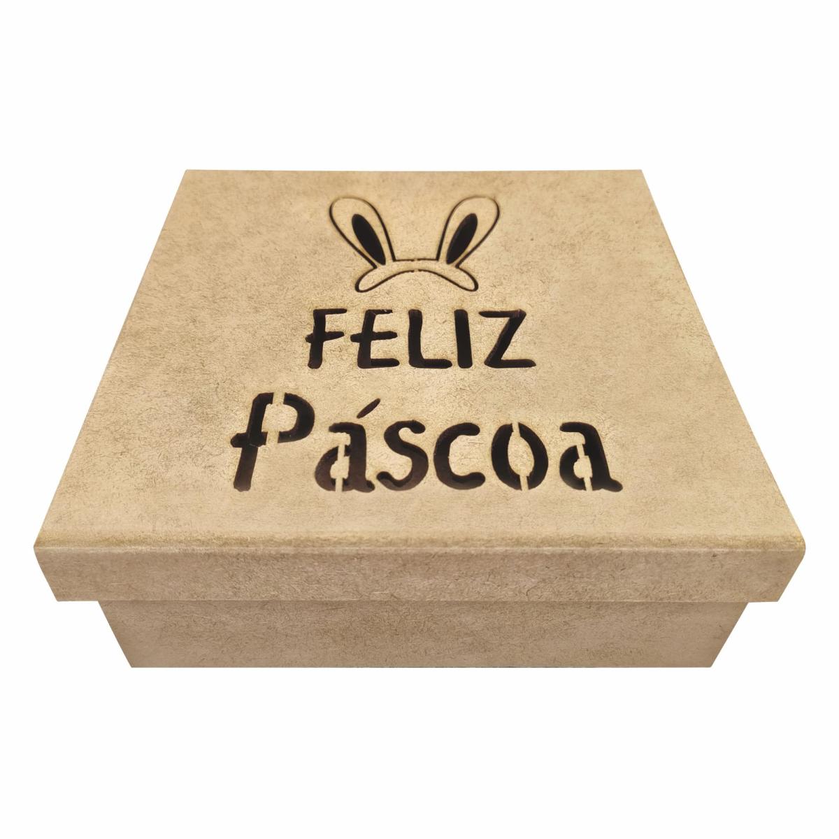 Caixa Feliz Páscoa 16X16X6CM MDF Crú