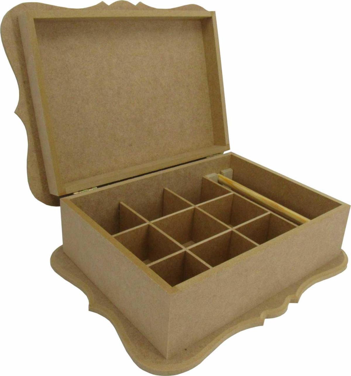 Caixa Joias Lisa Trabalhada 26x20,5x9,5cm Mdf Crú