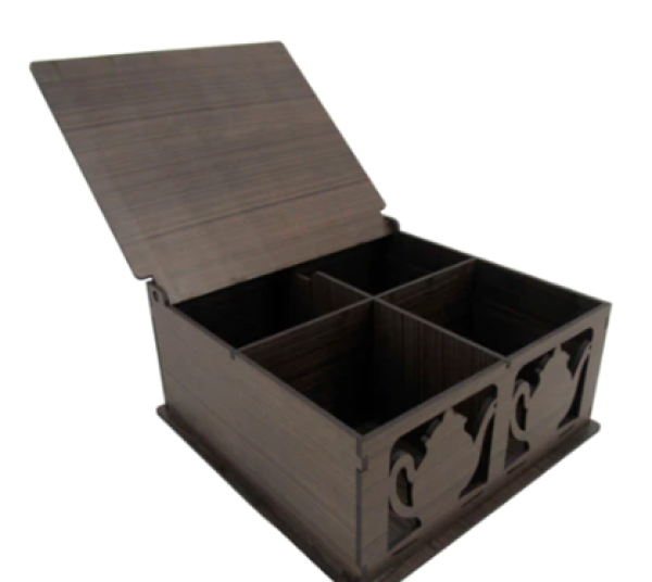 CAIXA CHA BULE 04 DIV. PINTADA 18X18X8CM CAIXA CHA BULE 04 DIV. PINTADA 18X18X8CM