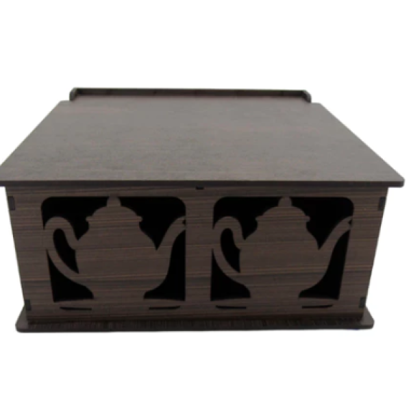 CAIXA CHA BULE 04 DIV. PINTADA 18X18X8CM CAIXA CHA BULE 04 DIV. PINTADA 18X18X8CM