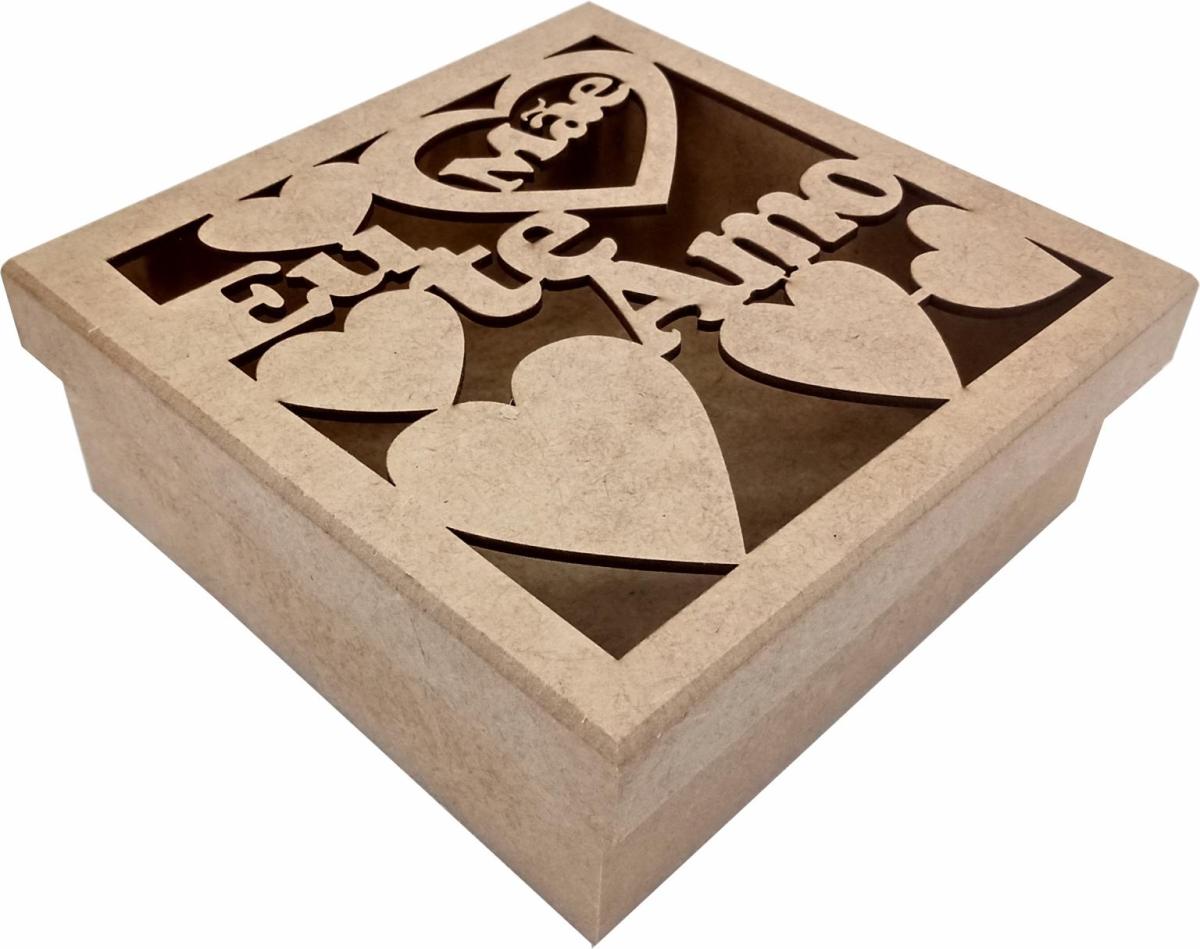 CAIXA MAE  EU TE AMO 16X16X6CM MDF Crú