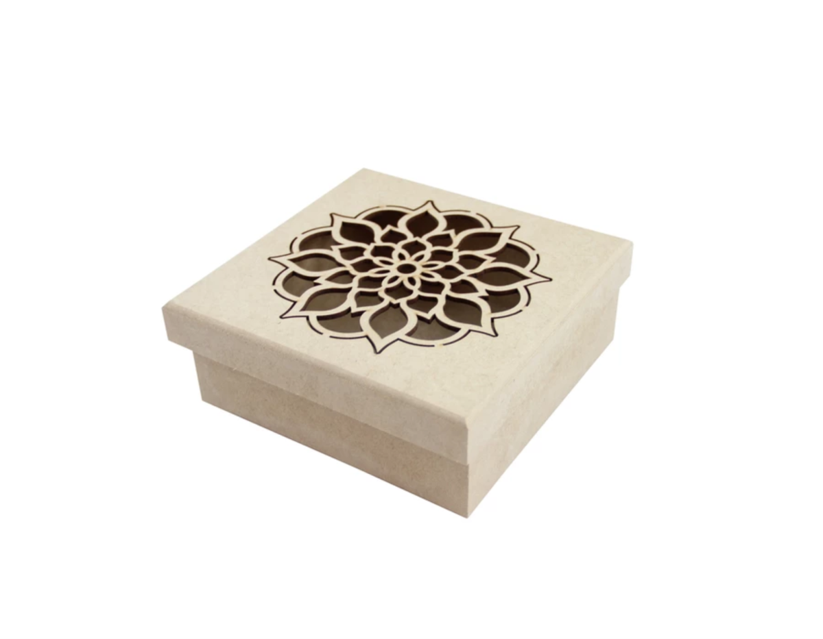 Caixa Mandala 16x16x6cm Mdf Crú