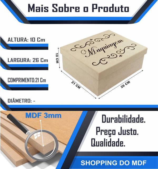 CAIXA MAQUIAGEM 3MM 26X21X10CM MDF CRÚ