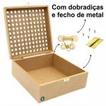 Caixa organizadora com tampa Palha 20x20x8cm com Fecho e Dobradiças - Ideal para Presente - MDF