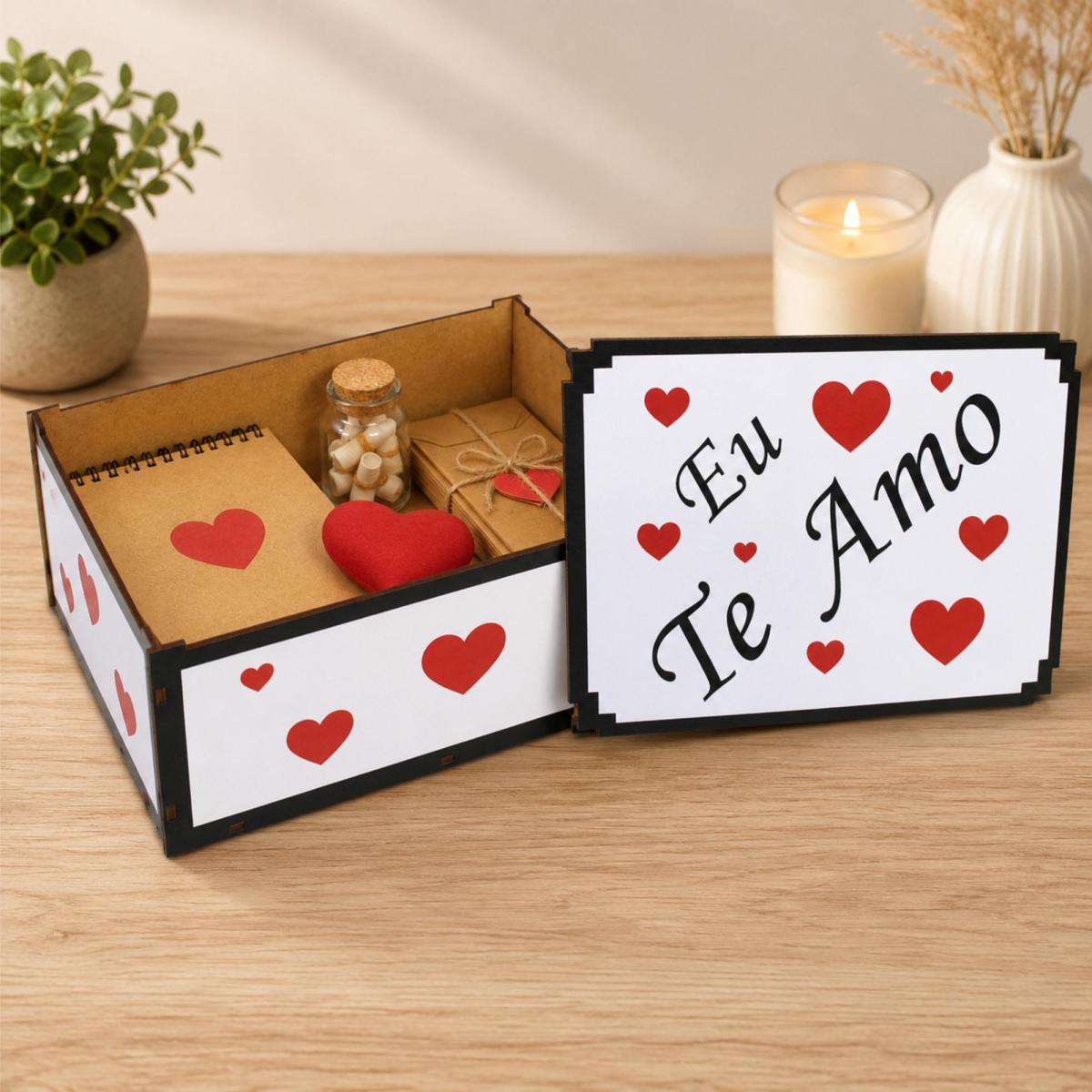 Caixa Organizadora Eu Te Amo Corações 23X17X9 Cm Mdf
