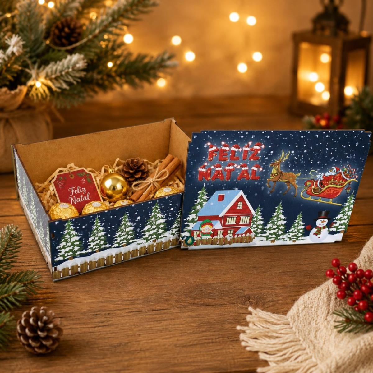 Caixa Organizadora Feliz Natal 23X17X9cm Mdf 