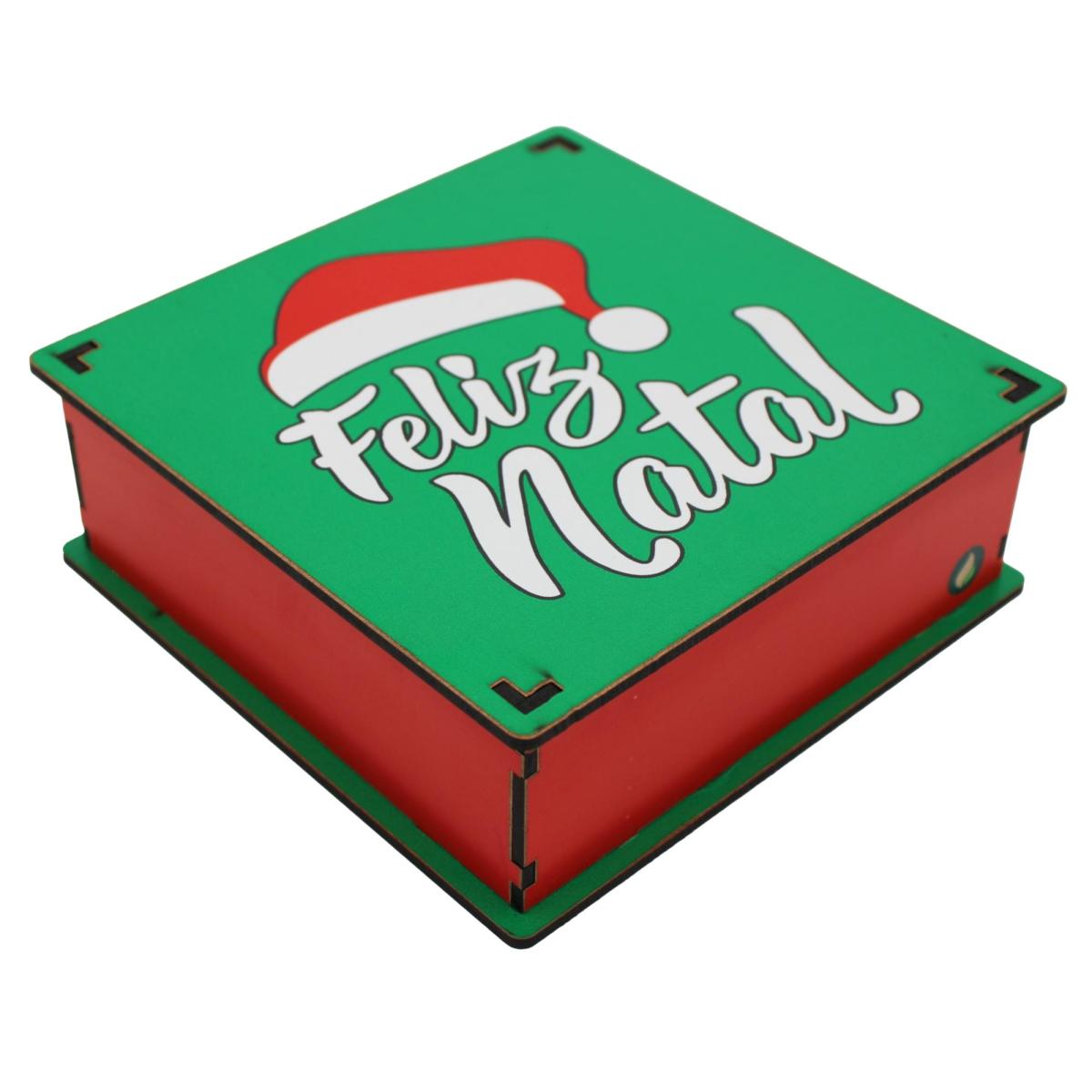 Caixa Organizadora Feliz Natal Verde 16x16x5,5cm Mdf 