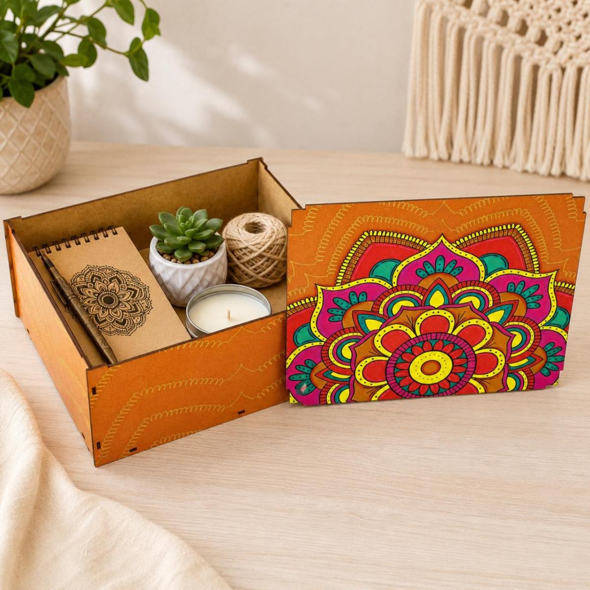 Caixa Organizadora Mandala Laranja 23X17X9 Cm Mdf