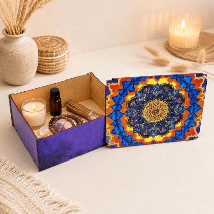 Caixa de MDF Organizadora Mandala Boho Colorida 23x17x9 cm