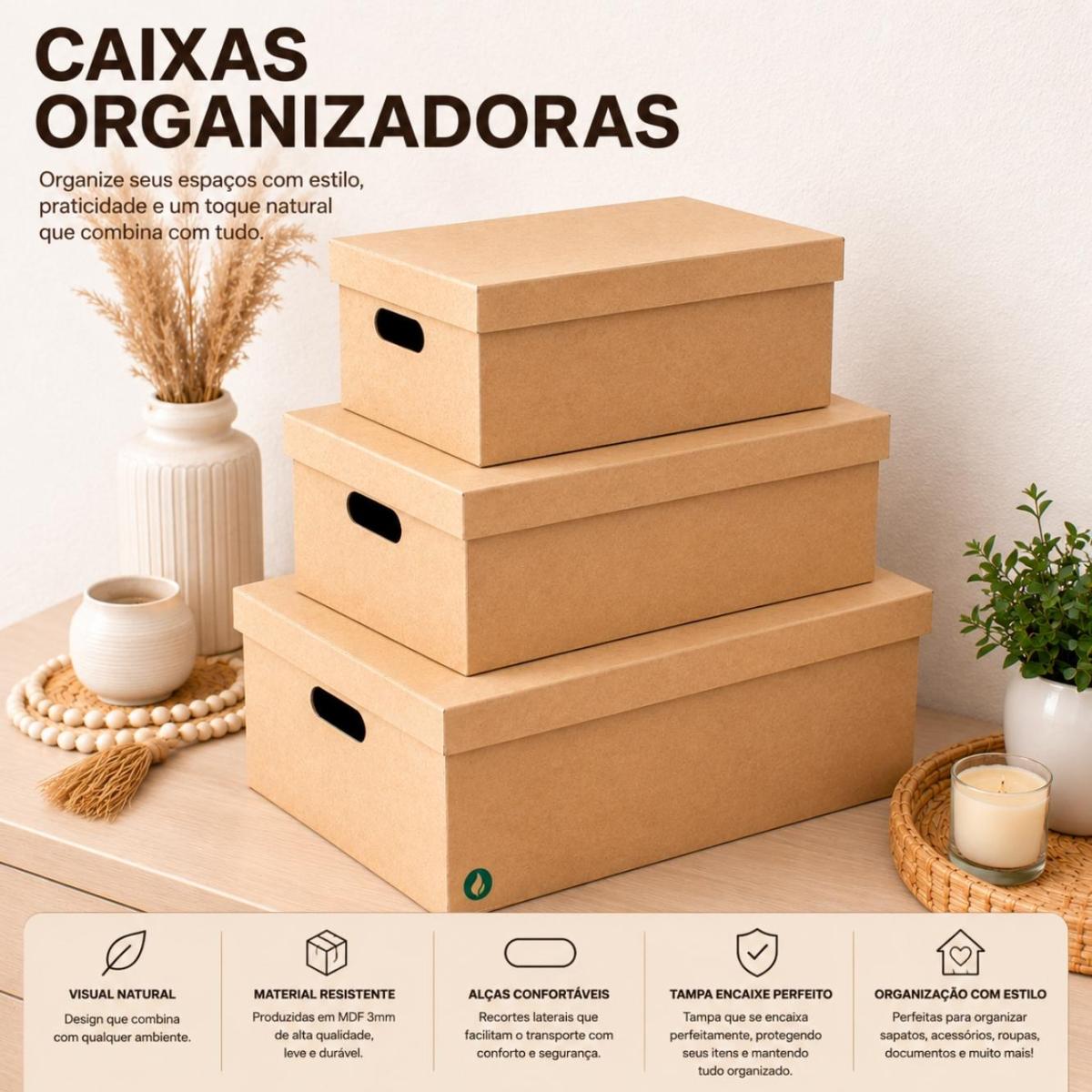 Caixa Organizadora MDF com Tampa Vazado Laser Estilo lisa Multiuso Guarda Roupa Closet Premium Box