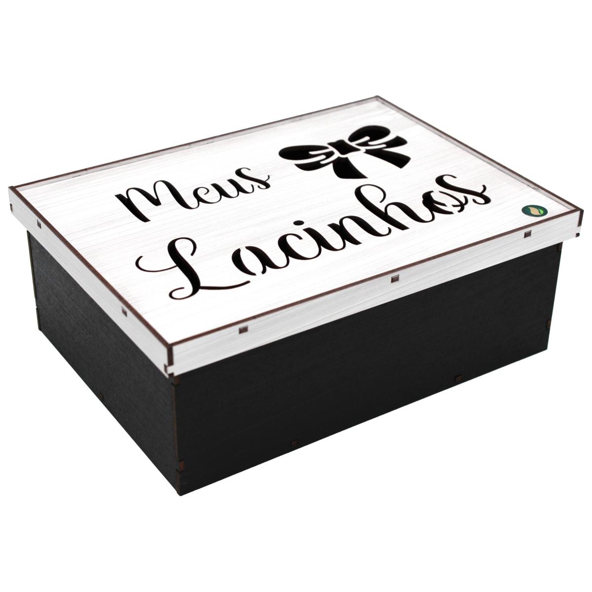 Caixa Organizadora Meus Lacinhos Preta e Branca 22x16x8cm