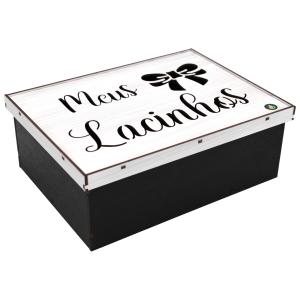 Caixa Organizadora Meus Lacinhos Preta e Branca 22x16x8cm 