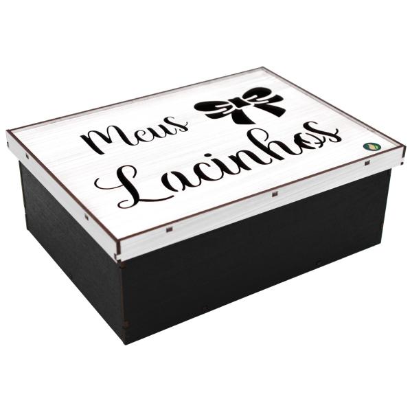Caixa Organizadora Meus Lacinhos Preta e Branca 22x16x8cm 