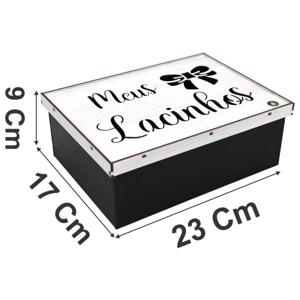 Caixa Organizadora Meus Lacinhos Preta e Branca 22x16x8cm 