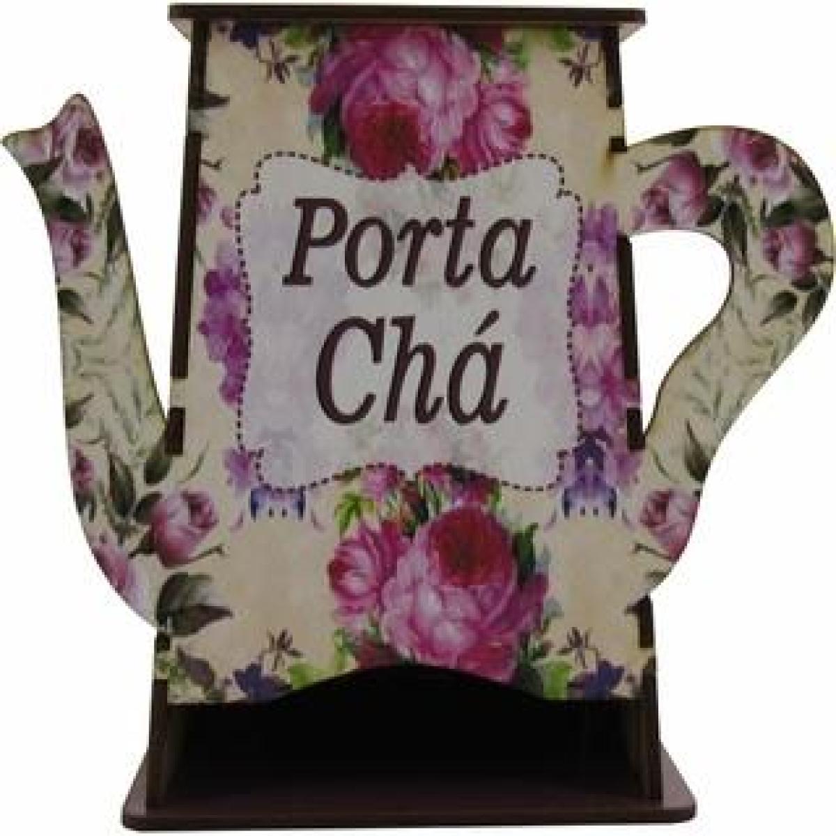 Caixa Organizadora Porta Chá Formato Bule Floral Chá MDF