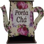 Caixa Organizadora Porta Chá Formato Bule Floral Chá MDF