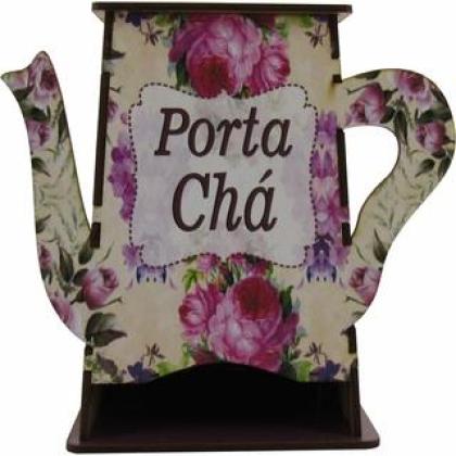 Caixa Organizadora Porta Chá Formato Bule Floral Chá MDF
