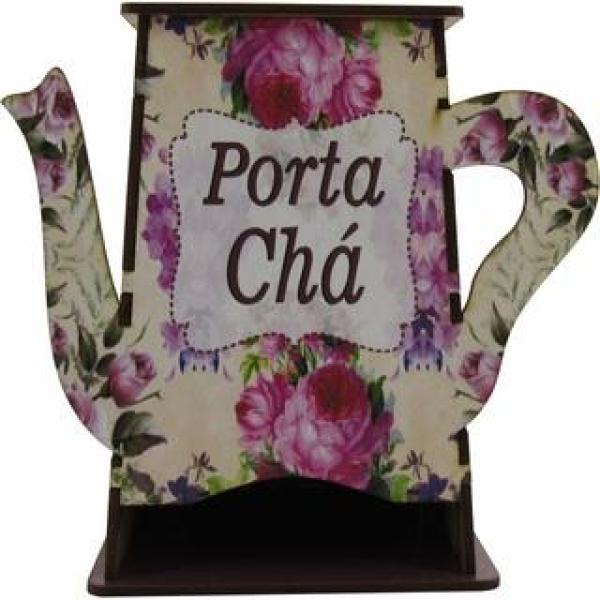 Caixa Organizadora Porta Chá Formato Bule Floral Chá MDF