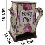 Caixa Organizadora Porta Chá Formato Bule Floral Chá MDF