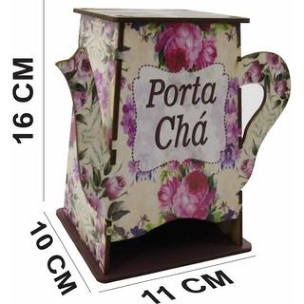 Caixa Organizadora Porta Chá Formato Bule Floral Chá MDF