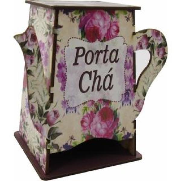Caixa Organizadora Porta Chá Formato Bule Floral Chá MDF