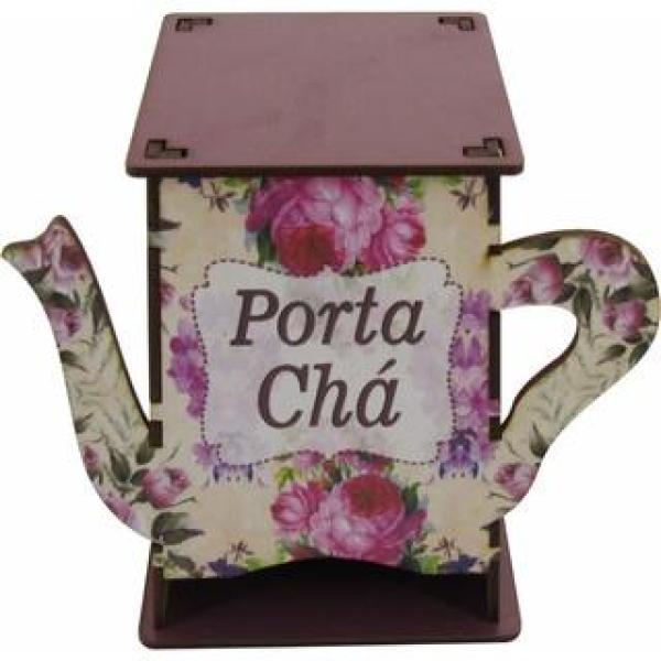 Caixa Organizadora Porta Chá Formato Bule Floral Chá MDF