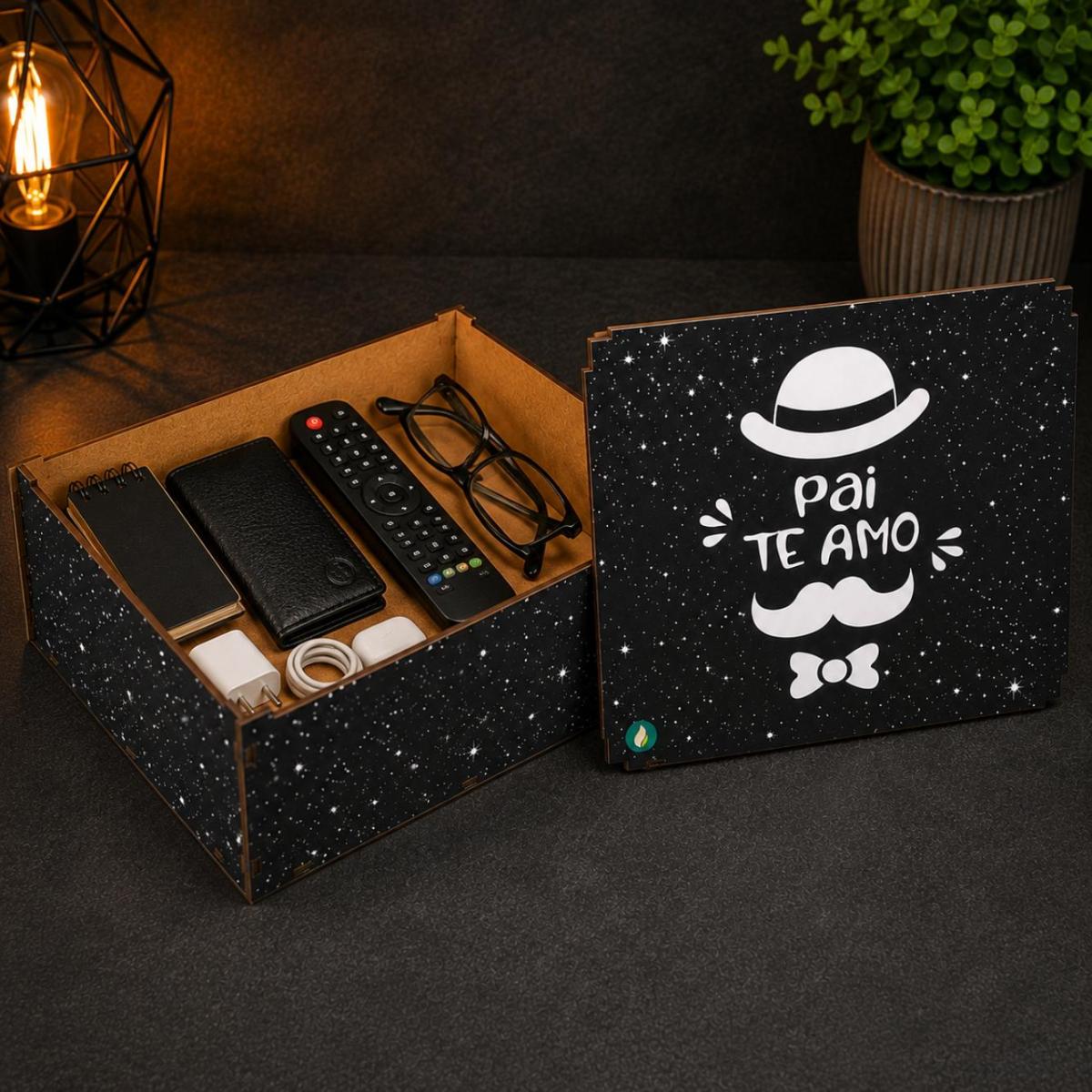 Caixa Organizadora Presente Dia dos Pais Decoração Pai Te Amo 23x17x9 cm MDF