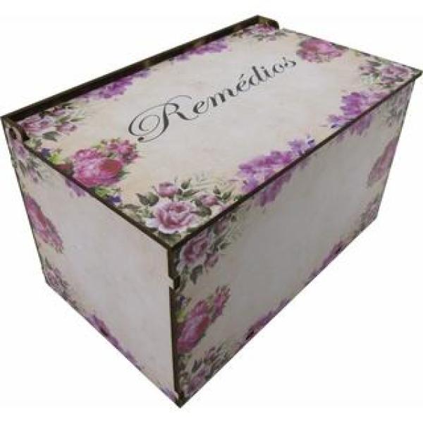 Caixa Organizadora Remédio Decoração Remédios Floral 20x12x11,5 cm MDF
