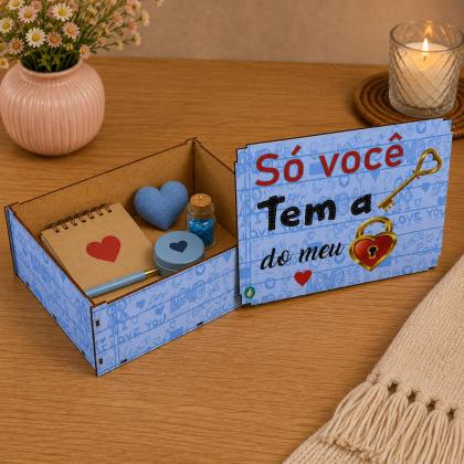 Caixa Organizadora só você tem a Chave Coração Azul 23x17x9 cm
