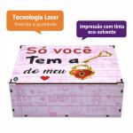 Caixa Organizadora Só você tema a Chave do meu Coração Rosa 23X17X9cm Mdf