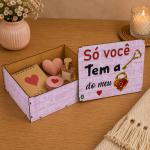 Caixa Organizadora Só você tema a Chave do meu Coração Rosa 23X17X9cm Mdf