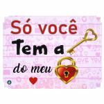Caixa Organizadora Só você tema a Chave do meu Coração Rosa 23X17X9cm Mdf