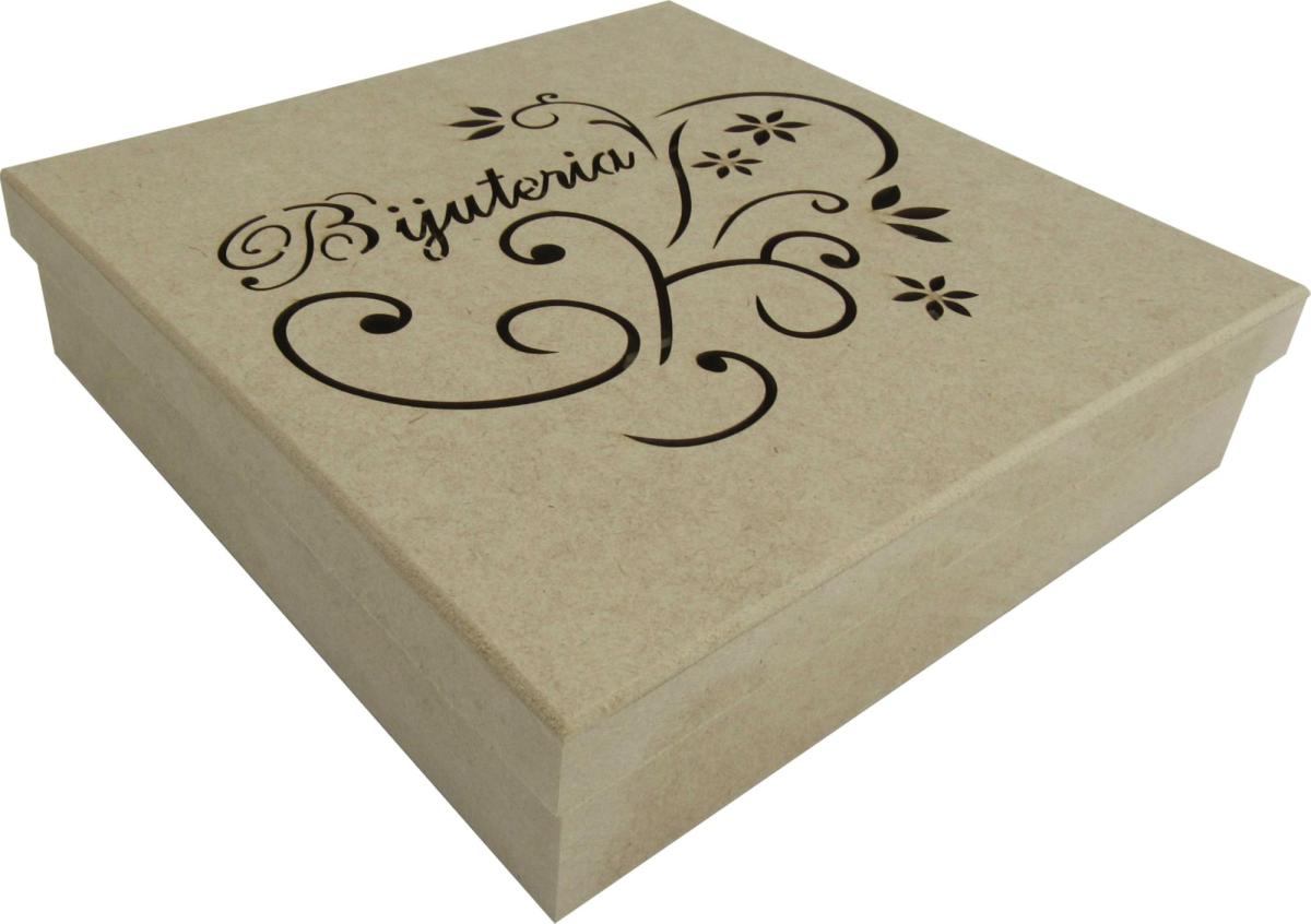 Caixa P/ Joias 3MM Vazada Bijuteria 25,5X25,5X6cm Mdf Crú