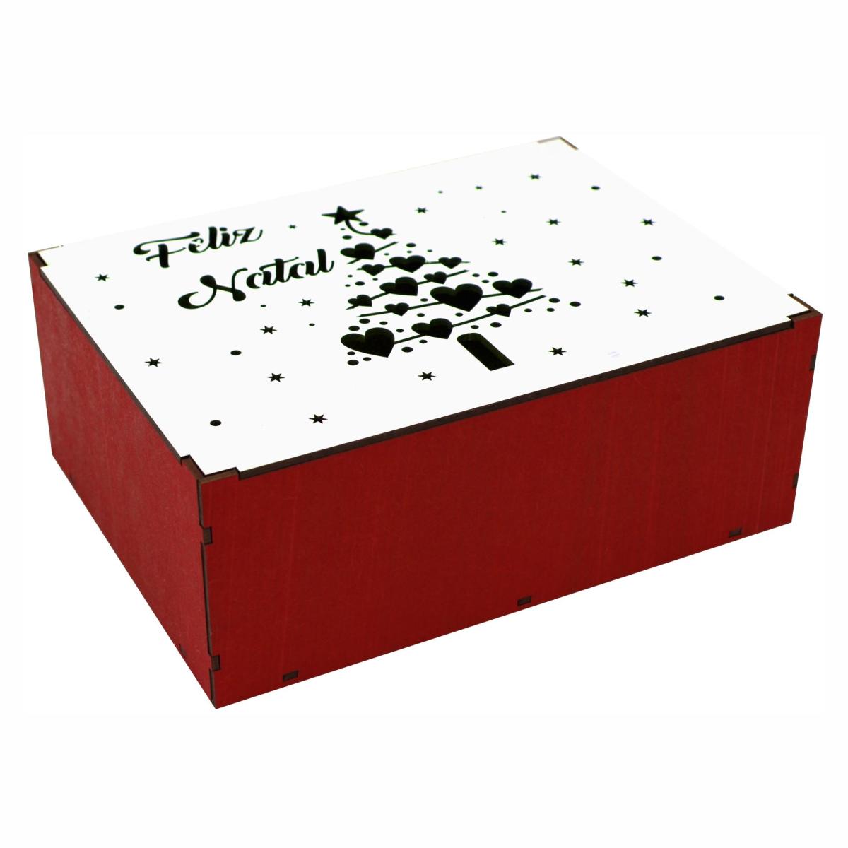 CAIXA PINTADA FELIZ NATAL ÁRVORE  23X17X9CM