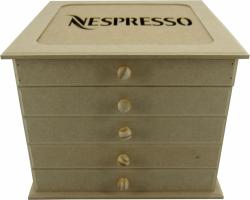 Caixa porta cápsula c/05 gavetas nespresso mdf crú 