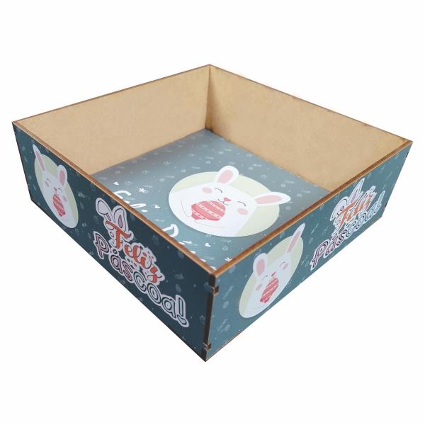 Caixa quadrada feliz páscoa verde 20x20x7 Cm