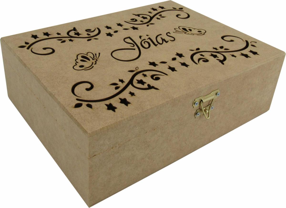 Caixa Vazada Joias Borboleta Estrelinha 25X19X7,5CM Mdf Crú