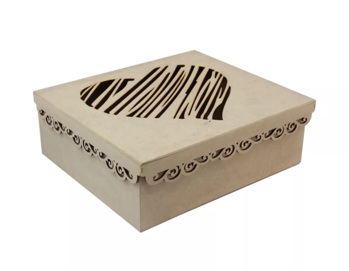 CAIXA VINHO CORACAO 27X24X9CM MDF Crú