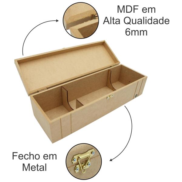 Caixa Vinho Dobradiça 37x12x10cm Mdf Cru
