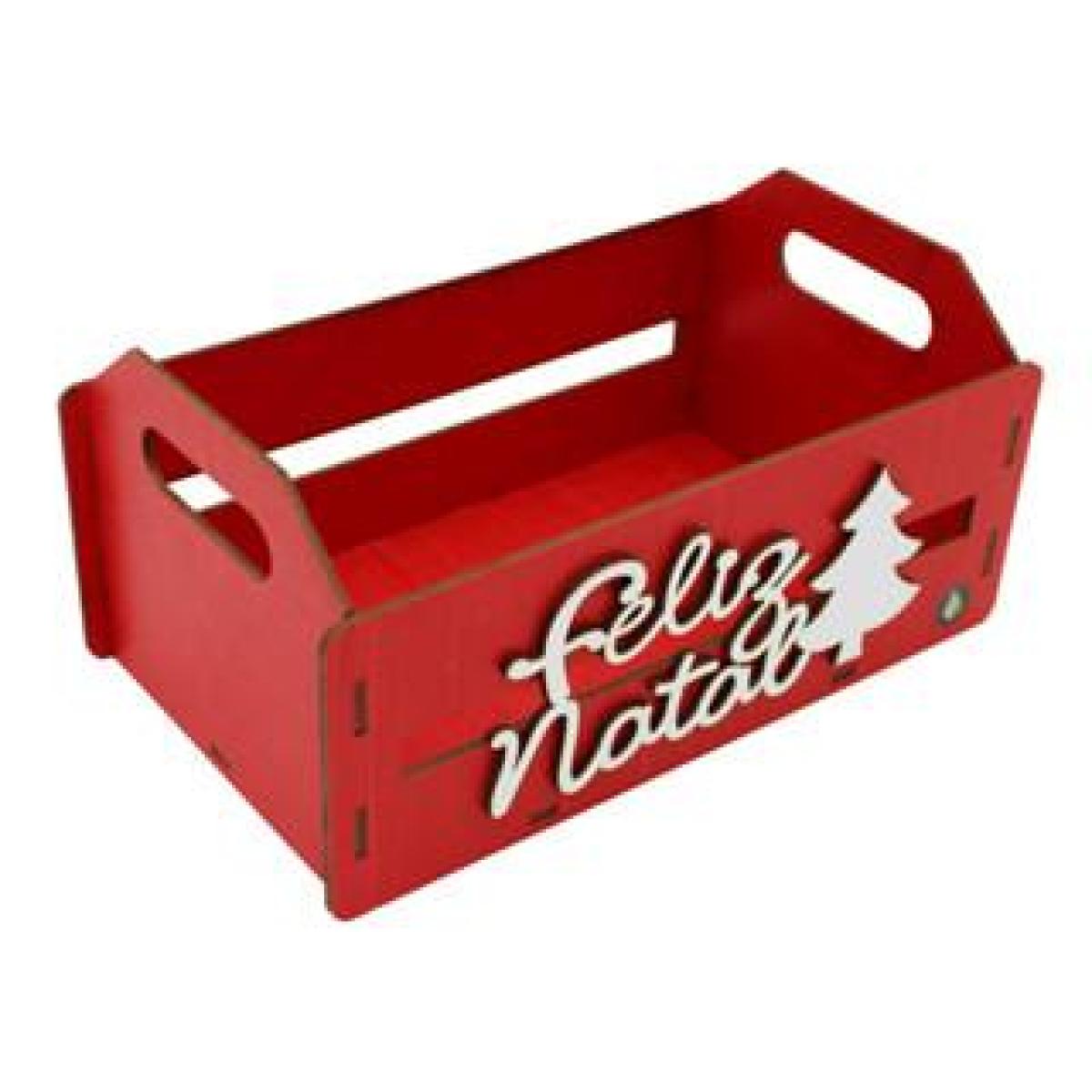 Caixote Laser Pintado com aplique Feliz Natal Pequeno - Vermelho