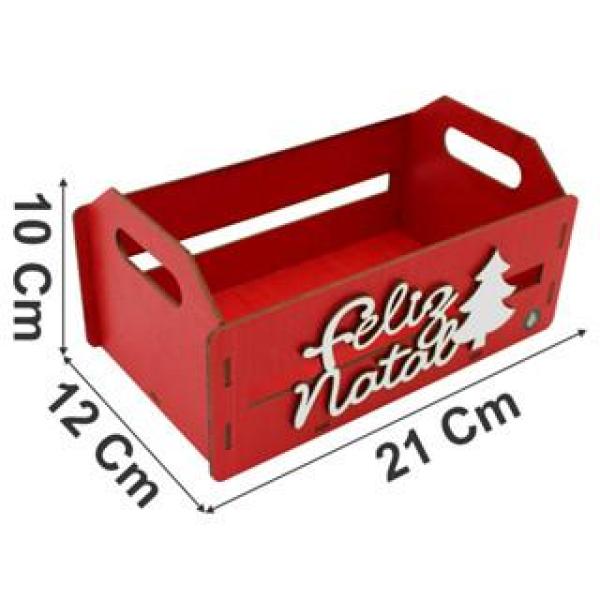 Caixote Laser Pintado com aplique Feliz Natal Médio - Vermelho