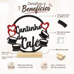 Cantinho do Café Placa Decorativa MDF Base de Pinus Enfeite Mesa Cozinha Gourmet Corações e xícaras