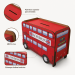 Cofre Decorativo MDF Ônibus London Vermelho - Cofrinho Porta Moedas Criativo Presente