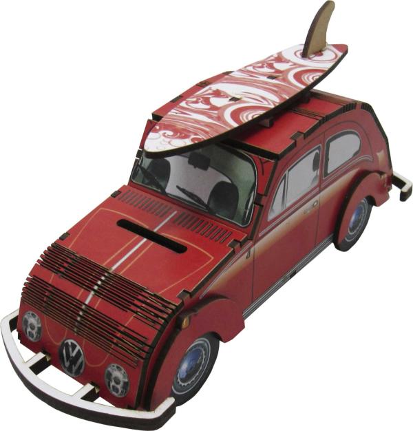 Cofre Fusca Adesivado Vermelho Mdf