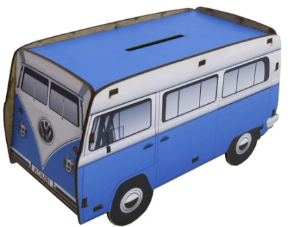 Cofre Porta Moedas Kombi Azul Mdf