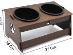 Comedouro 2 Potes Elevado para Cachorro e Gato em Mdf Nogueira/Branco com Tigela de Plástico Tendência
